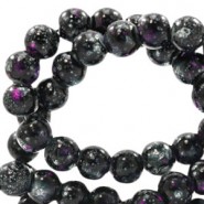 Glaskralen Stone look 6mm Black-purple white